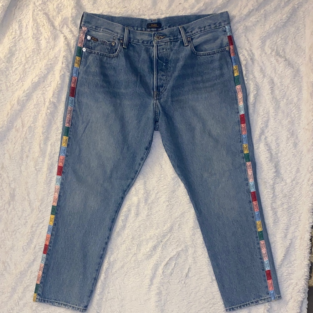 Polo by Ralph Lauren Medium Blue Slim-Boyfriend Ankle Jeans w/ Multicolored Side